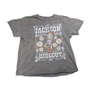 Youth in Revolt Graphic Tee Womens XL Gray Excellent Skeleton Cowboy Raw Hem